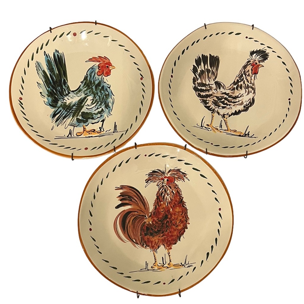 Williams-Sonoma Rooster Salad Plate 8 3/4" ~Italy ~ VINTAGE ( 3 Plates )